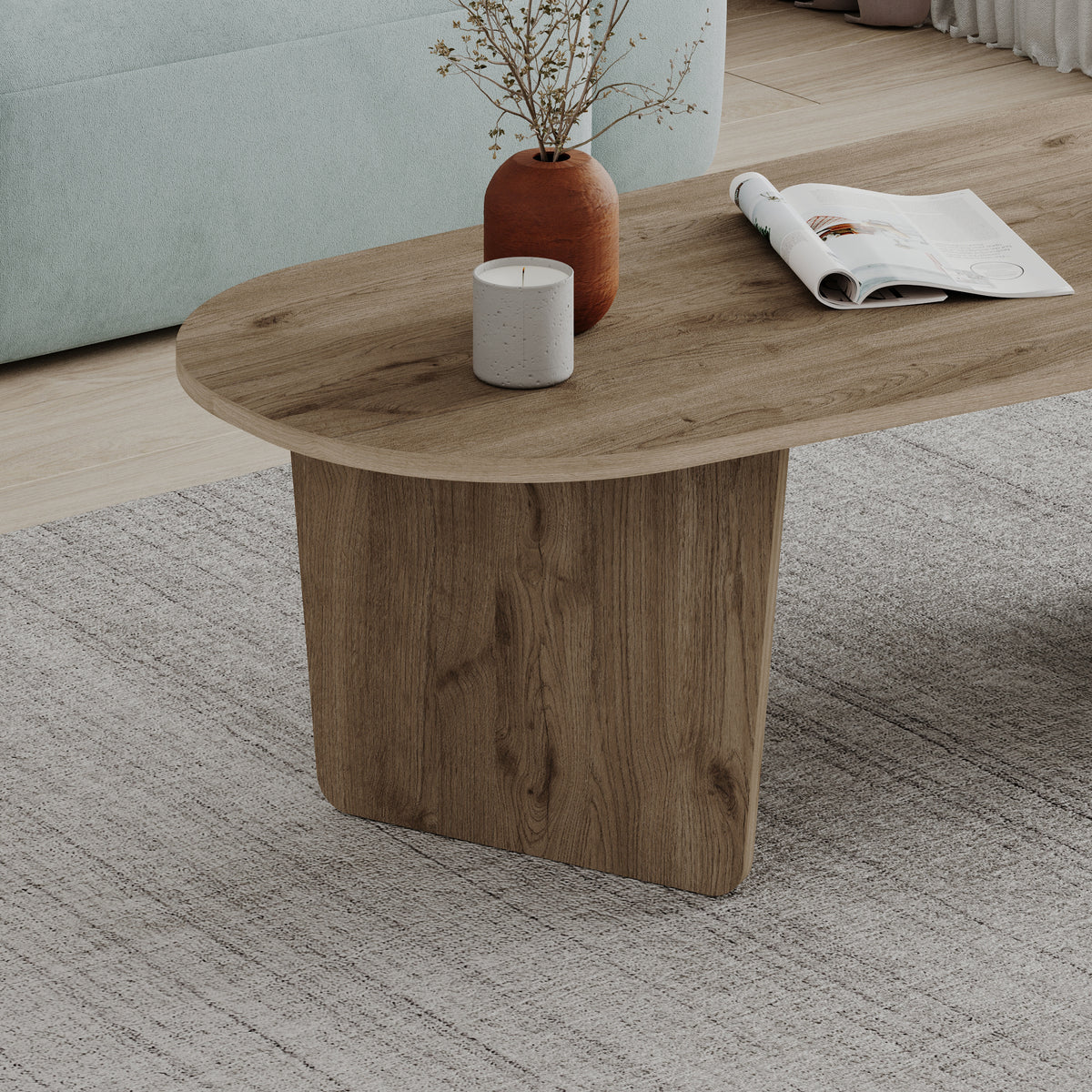 Ostrel 130cm Large Oval Coffee Table with Panel Legs — Natural Oak