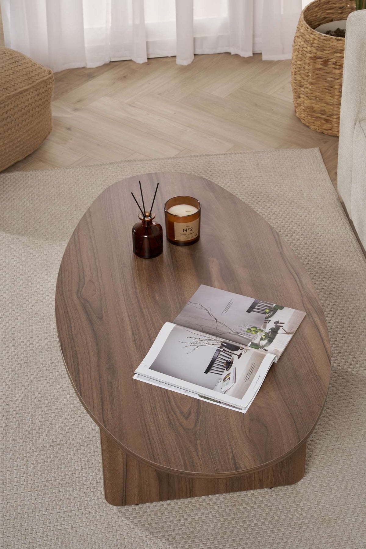 Pendro 120cm Oval Coffee Table with 30kg Load Capacity — Natural Walnut Effect