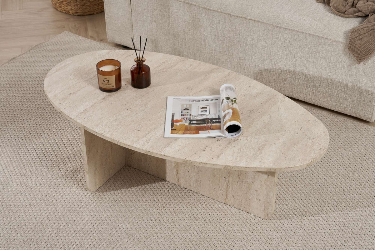 Pendro 120cm Oval Coffee Table with 30kg Load Capacity — Travertine