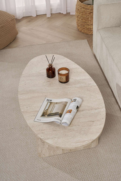 Pendro 120cm Oval Coffee Table with 30kg Load Capacity — Travertine