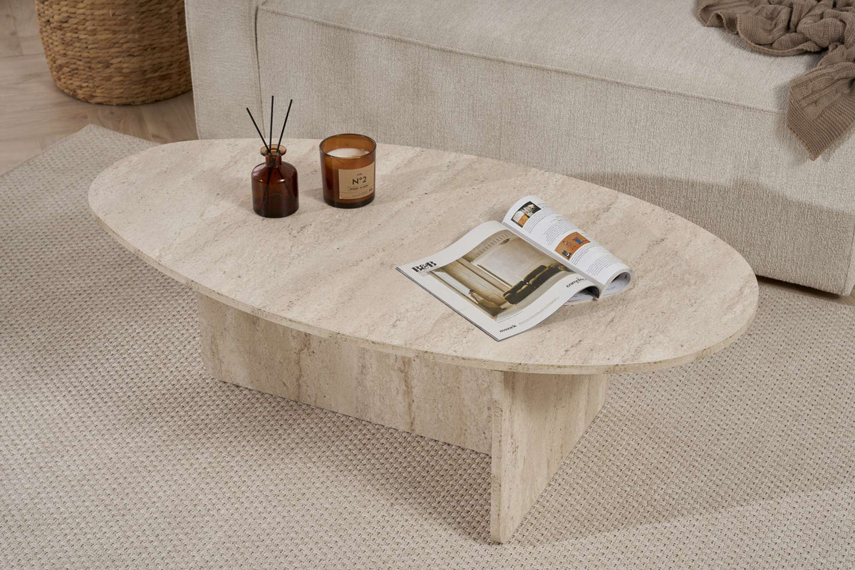 Pendro 120cm Oval Coffee Table with 30kg Load Capacity — Travertine