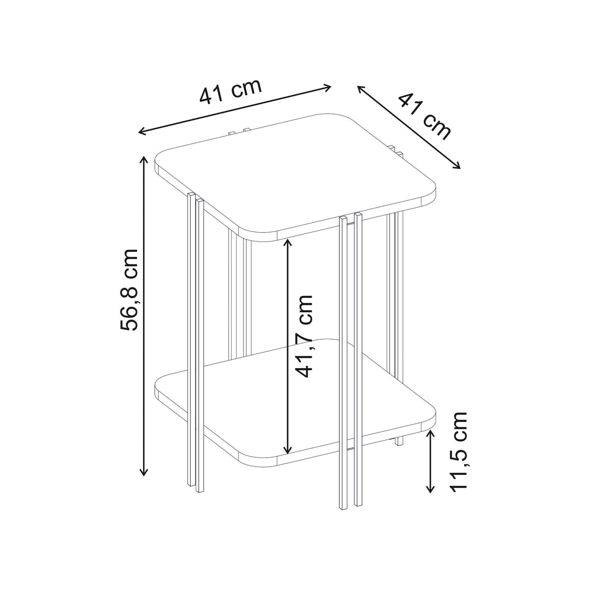 Zemlo 41cm Square 2-Tier Side Table with Metal Side Legs — Oak