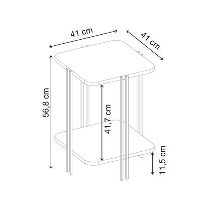 Zemlo 41cm Square 2-Tier Side Table with Metal Side Legs — Oak