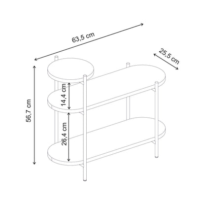Fyrel 64cm 3-Tier Display Side Table with Metal Frame — Black Wood