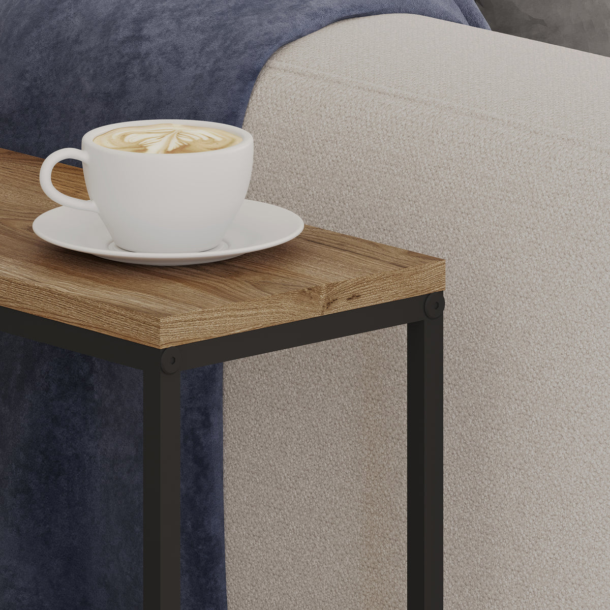 Woskel 60 cm Slim End Table with Angled Magazine Storage — Whiskey Oak