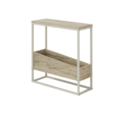 Woskel 60 cm Slim End Table with Angled Magazine Storage — Travertine