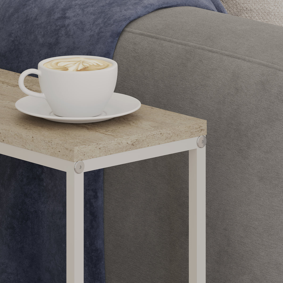 Woskel 60 cm Slim End Table with Angled Magazine Storage — Travertine