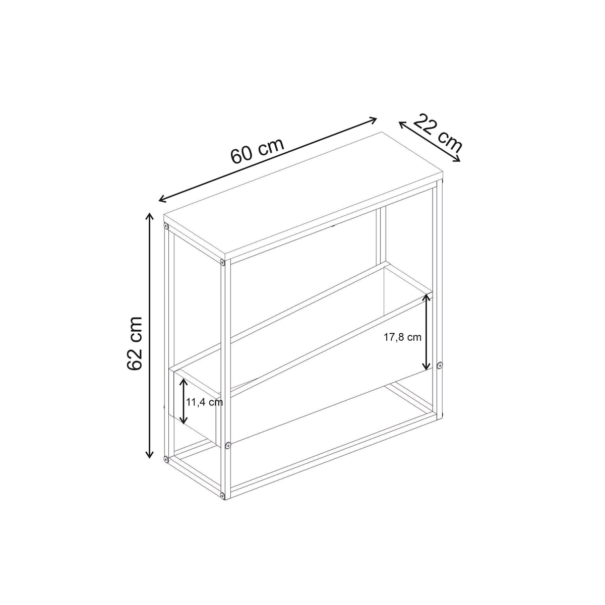Woskel 60 cm Slim End Table with Angled Magazine Storage — Whiskey Oak