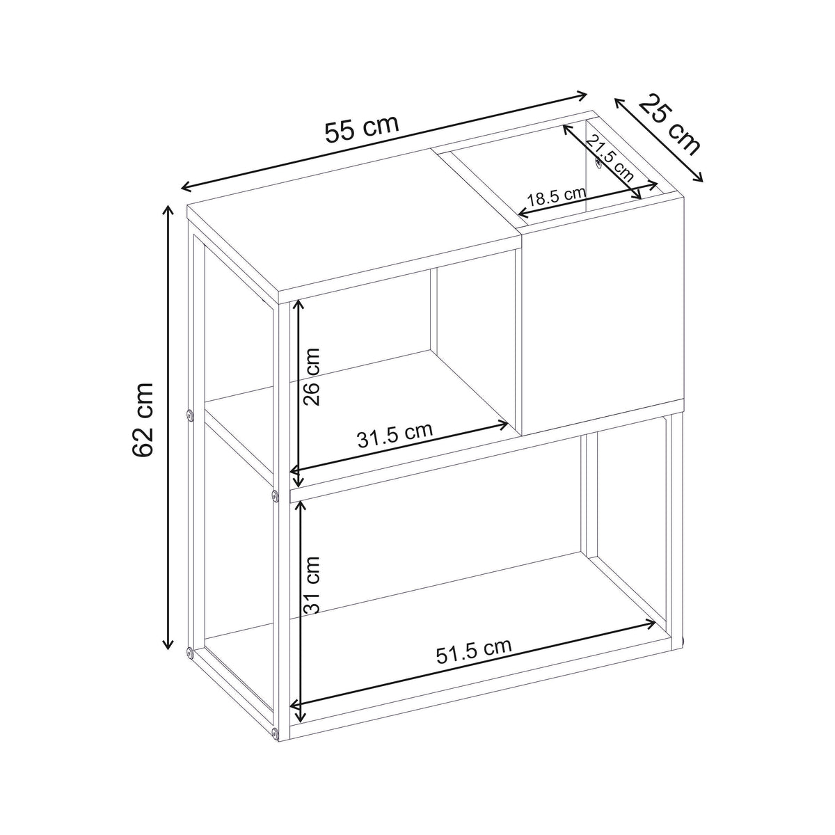 Hasvo 55 cm Multi-Tier Side Table with Cube Storage — Sonoma Oak