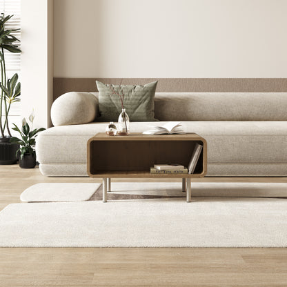 Tovra 70 cm Coffee Table with Open Shelf and Metal Legs — Natural Oak