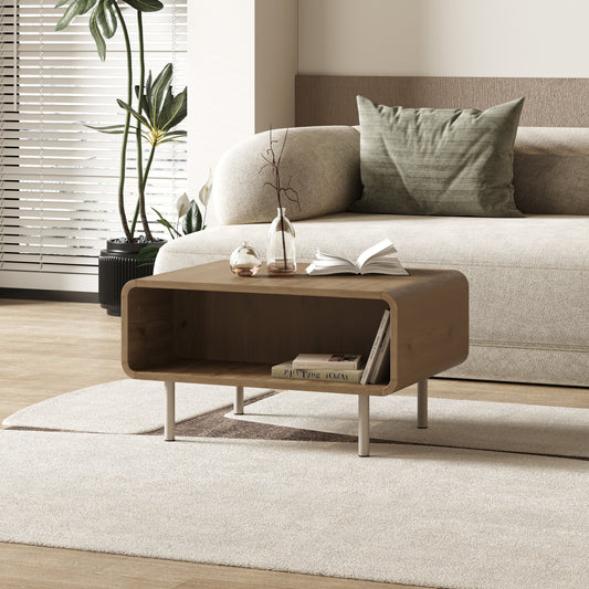 Tovra 70 cm Coffee Table with Open Shelf and Metal Legs — Natural Oak