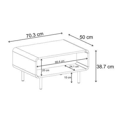 Tovra 70 cm Coffee Table with Open Shelf and Metal Legs — Natural Oak