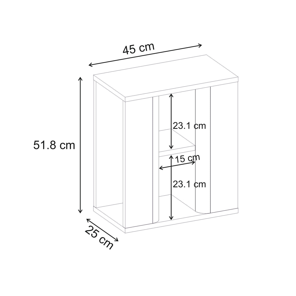 Rudmo 45 cm Slim Side Table with Open Storage Niches — Natural Oak, Sandstone