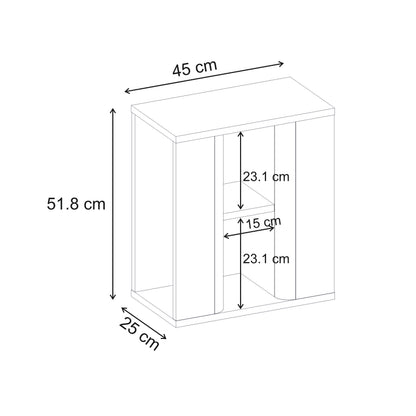 Rudmo 45 cm Slim Side Table with Open Storage Niches — Natural Oak, Sandstone