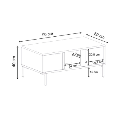 Fennor 90 cm Coffee Table with 2 Pull-Out Storage Boxes — Natural Oak, Sandstone