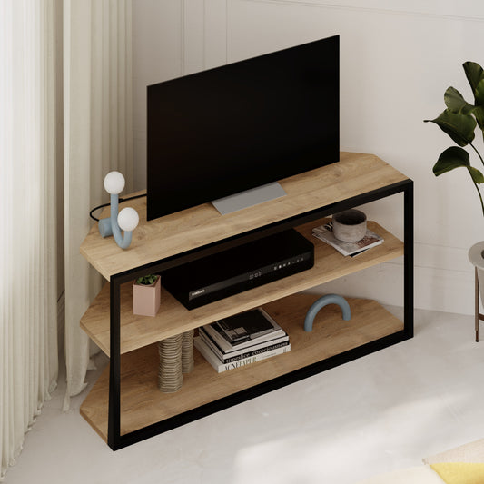 Corner TV Stand for 43 Inch – Ceku Modern Unit with Metal Frame & Shelves