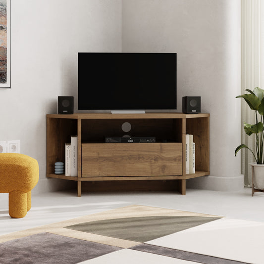 Corner TV Stand for 40 Inch TVs – Lila Modern Unit with Cabinet & Cable Management