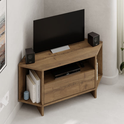 Corner TV Stand for 40 Inch TVs – Lila Modern Unit with Cabinet & Cable Management