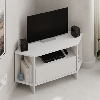 Corner TV Stand for 40 Inch TVs – Lila Modern Unit with Cabinet & Cable Management