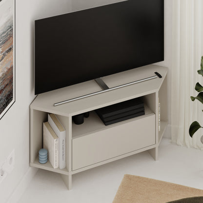 Corner TV Stand for 40 Inch TVs – Lila Modern Unit with Cabinet & Cable Management