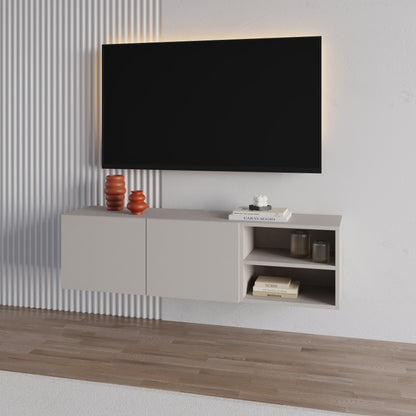 Ravnor 140cm TV Unit with 2 Soft-Close Handleless Doors — Sandstone