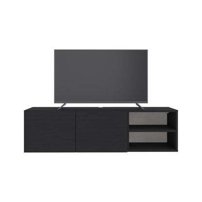 Ravnor 140cm TV Unit with 2 Soft-Close Handleless Doors — Black Wood