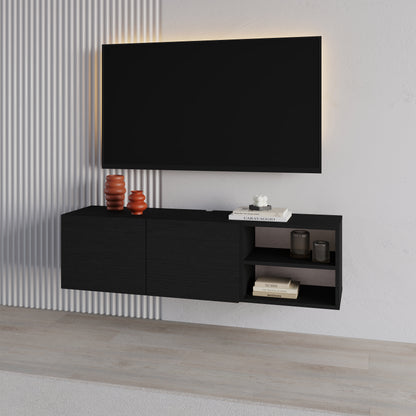 Ravnor 140cm TV Unit with 2 Soft-Close Handleless Doors — Black Wood
