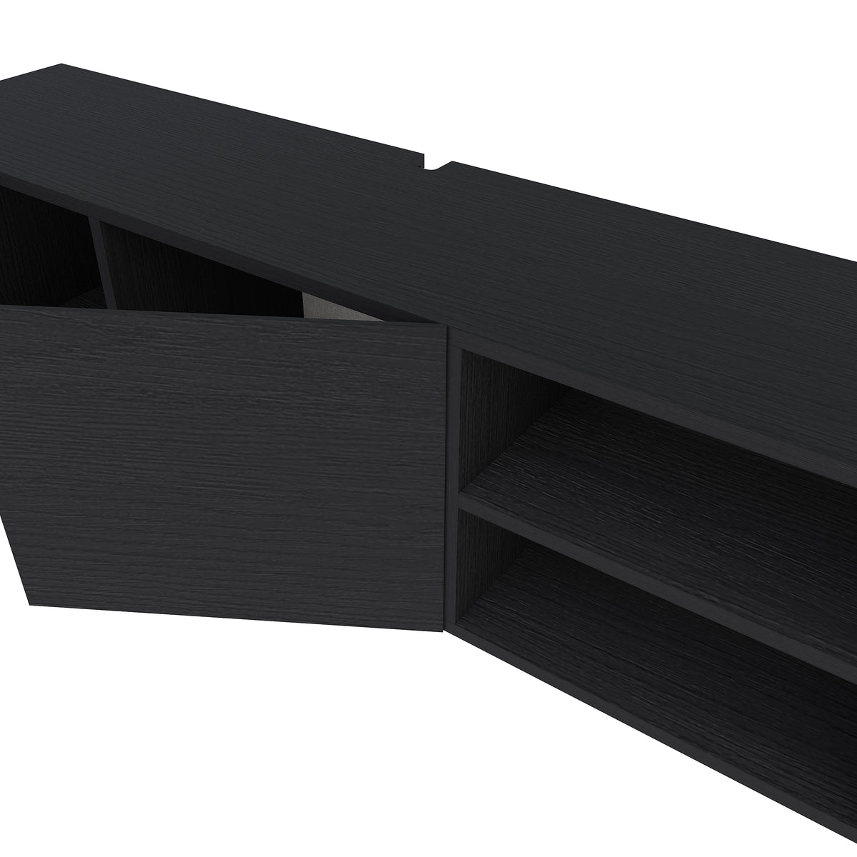 Ravnor 140cm TV Unit with 2 Soft-Close Handleless Doors — Black Wood