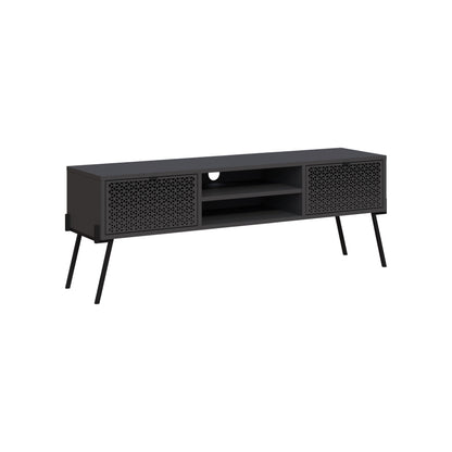 Skarn 143cm TV Stand with Patterned Doors & Metal Legs — Anthracite Grey