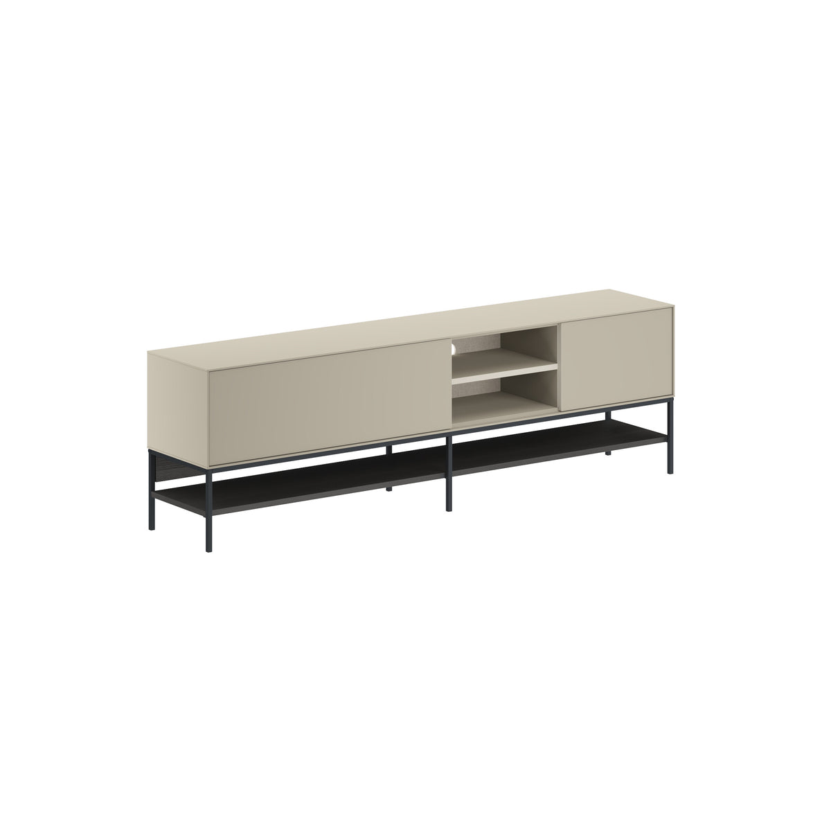 Arnvo 180cm TV Stand with Push-to-Open Doors & Metal Legs — Sandstone-Black Wood