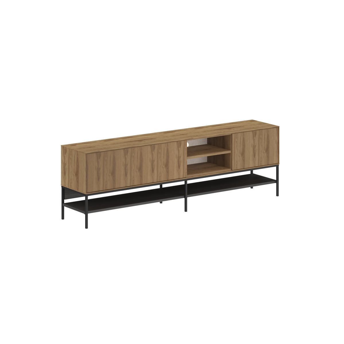 Arnvo 180cm TV Stand with Push-to-Open Doors & Metal Legs — Whiskey Oak-Black Wood