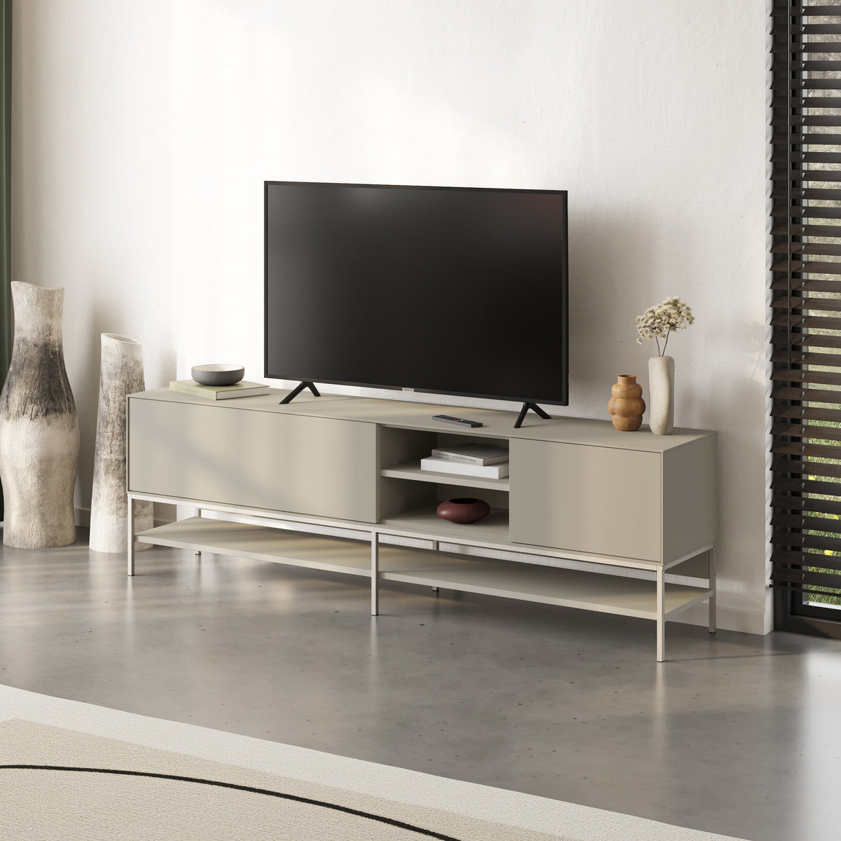 Arnvo 180cm TV Stand with Push-to-Open Doors & Metal Legs — Sandstone