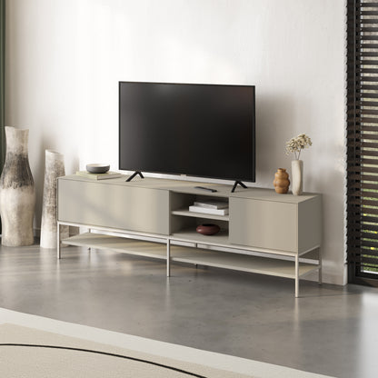 Arnvo 180cm TV Stand with Push-to-Open Doors & Metal Legs — Sandstone