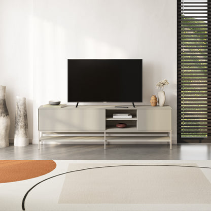Arnvo 180cm TV Stand with Push-to-Open Doors & Metal Legs — Sandstone
