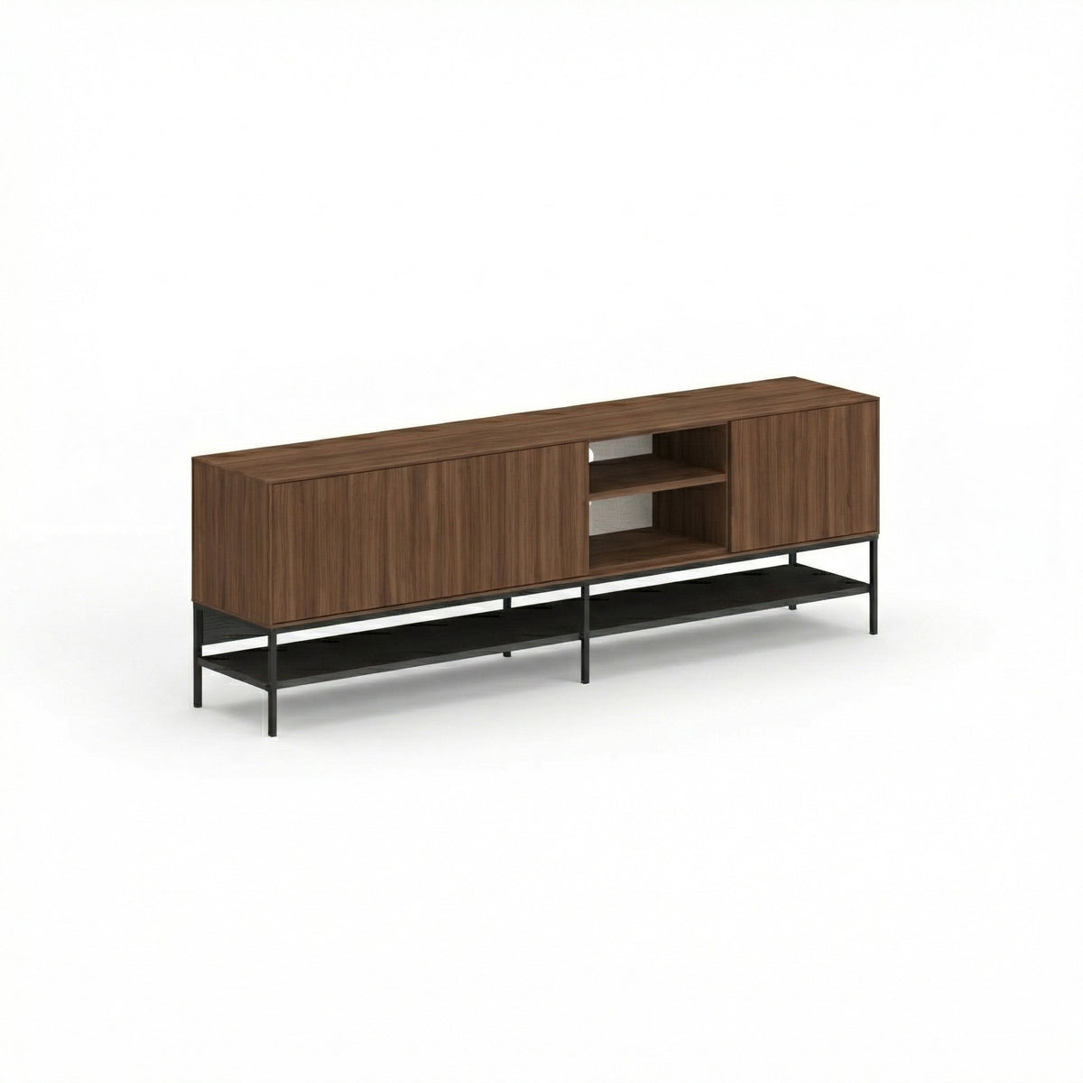 Arnvo 180cm TV Stand with Push-to-Open Doors & Metal Legs — Dark Brown Oak Effect-Black Wood