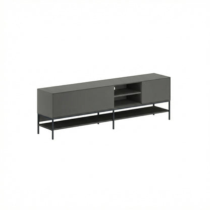 Arnvo 180cm TV Stand with Push-to-Open Doors & Metal Legs — Anthracite Grey-Black Wood