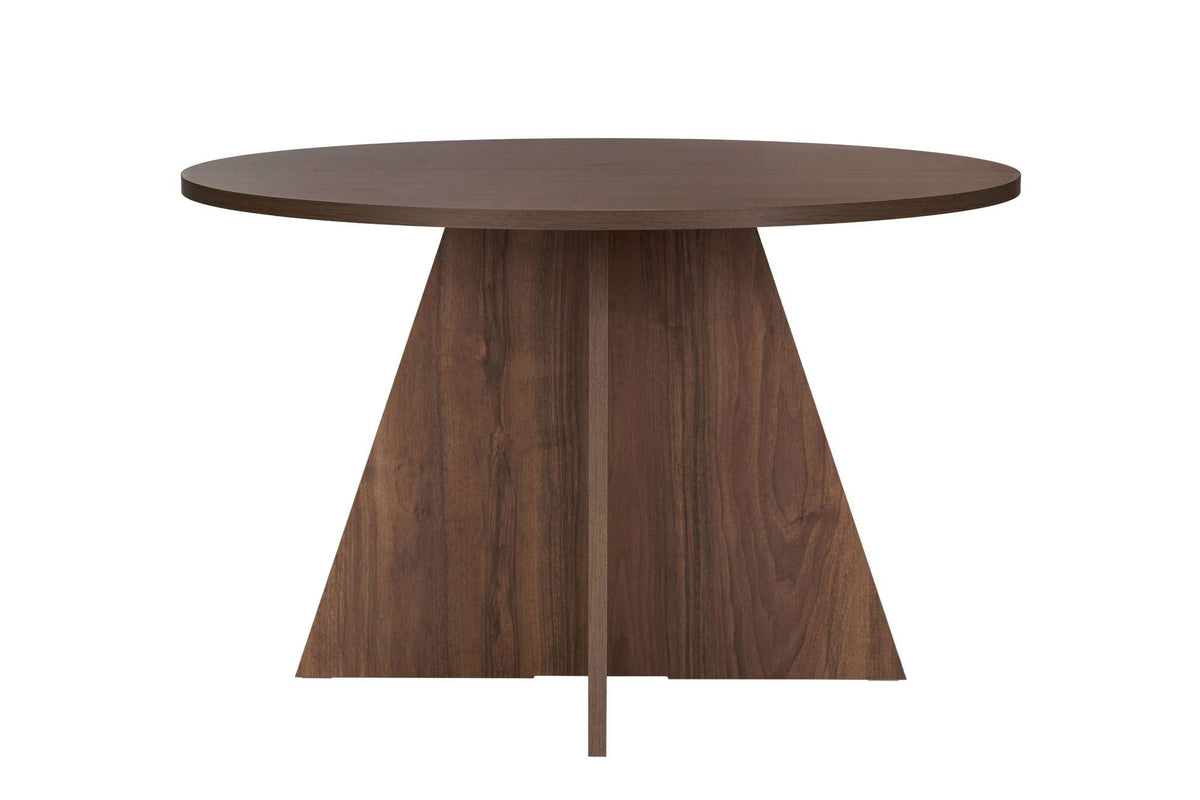 Tamsk 120cm Round Dining Table for 4 with Panel Legs — Natural Walnut Effect