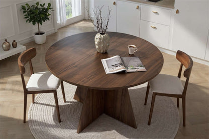 Tamsk 120cm Round Dining Table for 4 with Panel Legs — Natural Walnut Effect