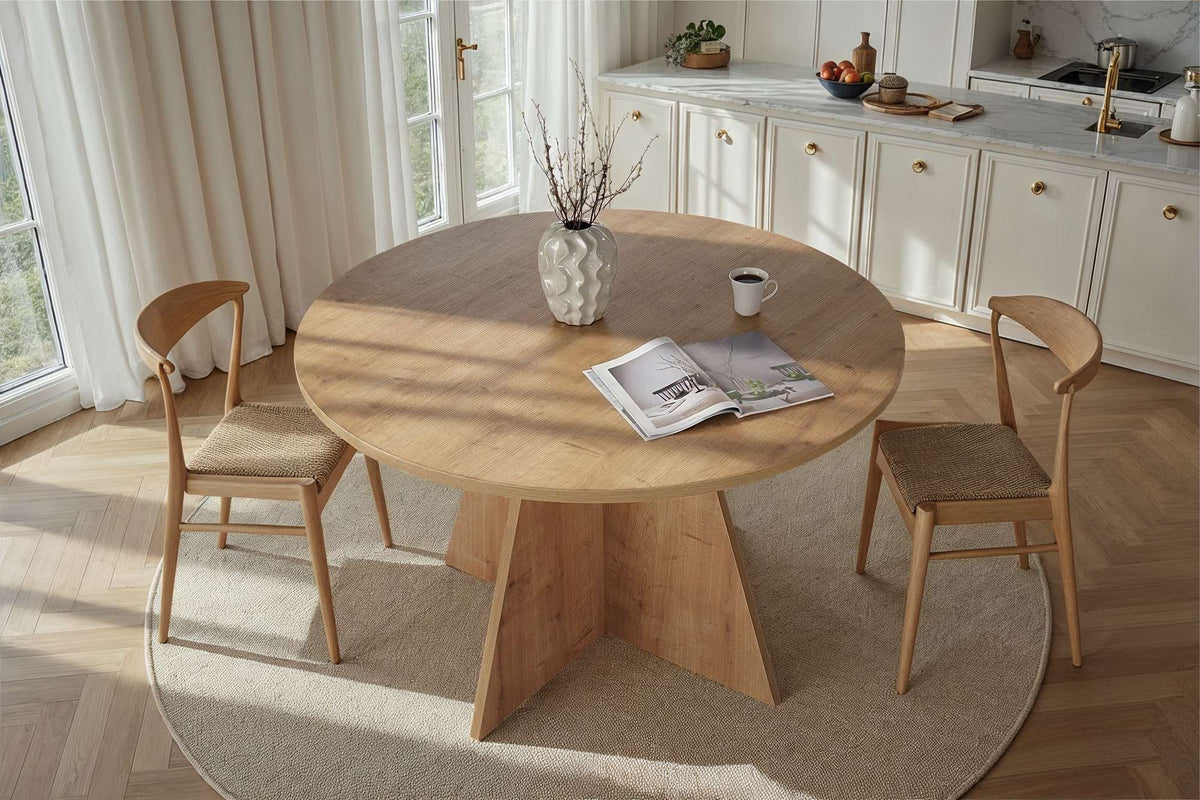 Tamsk 120cm Round Dining Table for 4 with Panel Legs — Oak