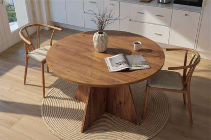 Tamsk 120cm Round Dining Table for 4 with Panel Legs — Rustic Oak Effect