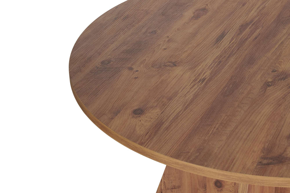 Tamsk 120cm Round Dining Table for 4 with Panel Legs — Rustic Oak Effect