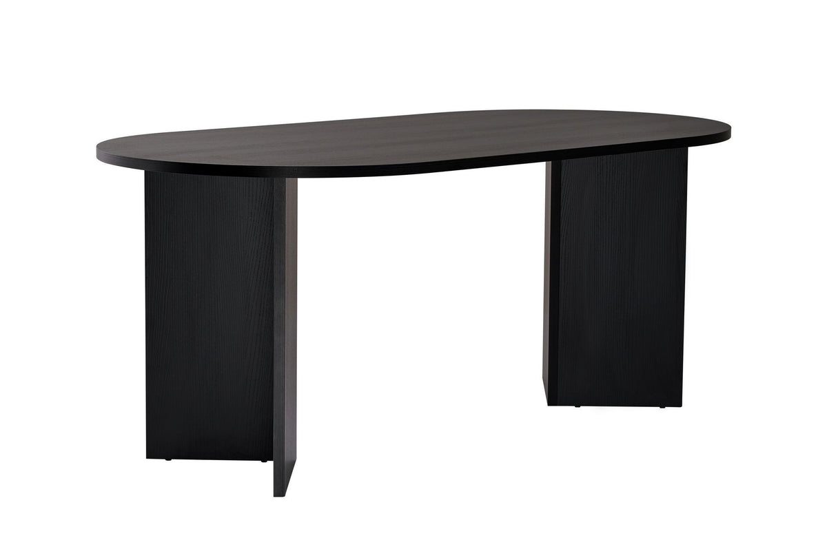 Vanrik 180x90cm Oval Dining Table with Twin Panel Legs — Black Wood