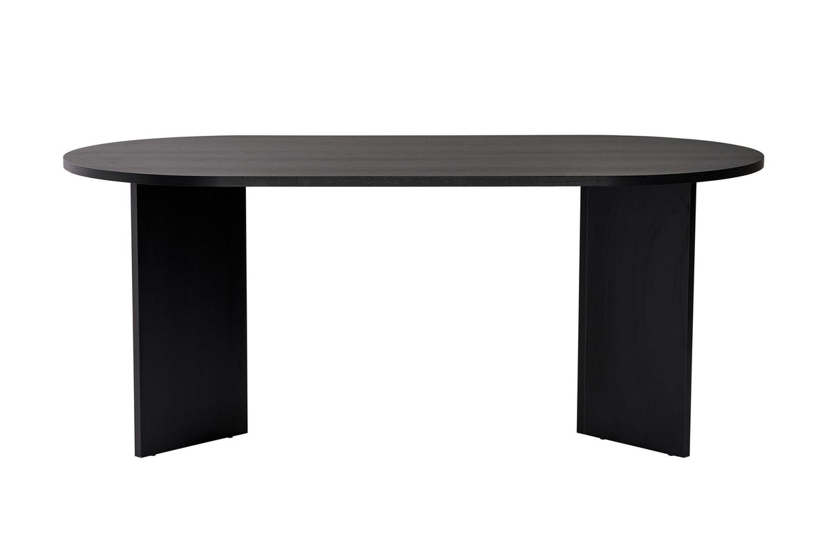 Vanrik 180x90cm Oval Dining Table with Twin Panel Legs — Black Wood