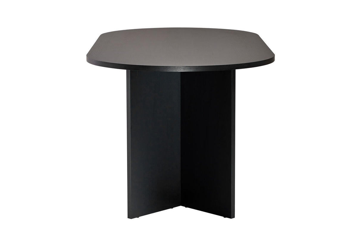 Vanrik 180x90cm Oval Dining Table with Twin Panel Legs — Black Wood