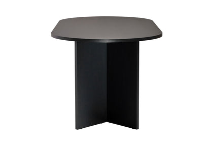 Vanrik 180x90cm Oval Dining Table with Twin Panel Legs — Black Wood