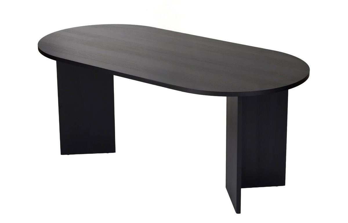 Vanrik 180x90cm Oval Dining Table with Twin Panel Legs — Black Wood