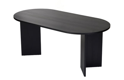 Vanrik 180x90cm Oval Dining Table with Twin Panel Legs — Black Wood