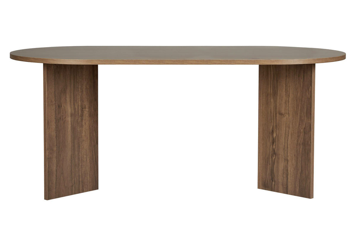Vanrik 180x90cm Oval Dining Table with Twin Panel Legs — Natural Walnut Effect