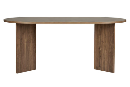 Vanrik 180x90cm Oval Dining Table with Twin Panel Legs — Natural Walnut Effect