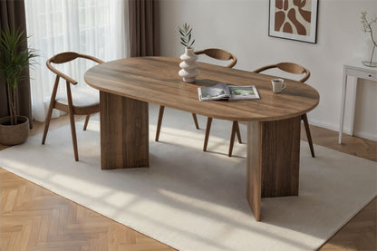 Vanrik 180x90cm Oval Dining Table with Twin Panel Legs — Natural Walnut Effect